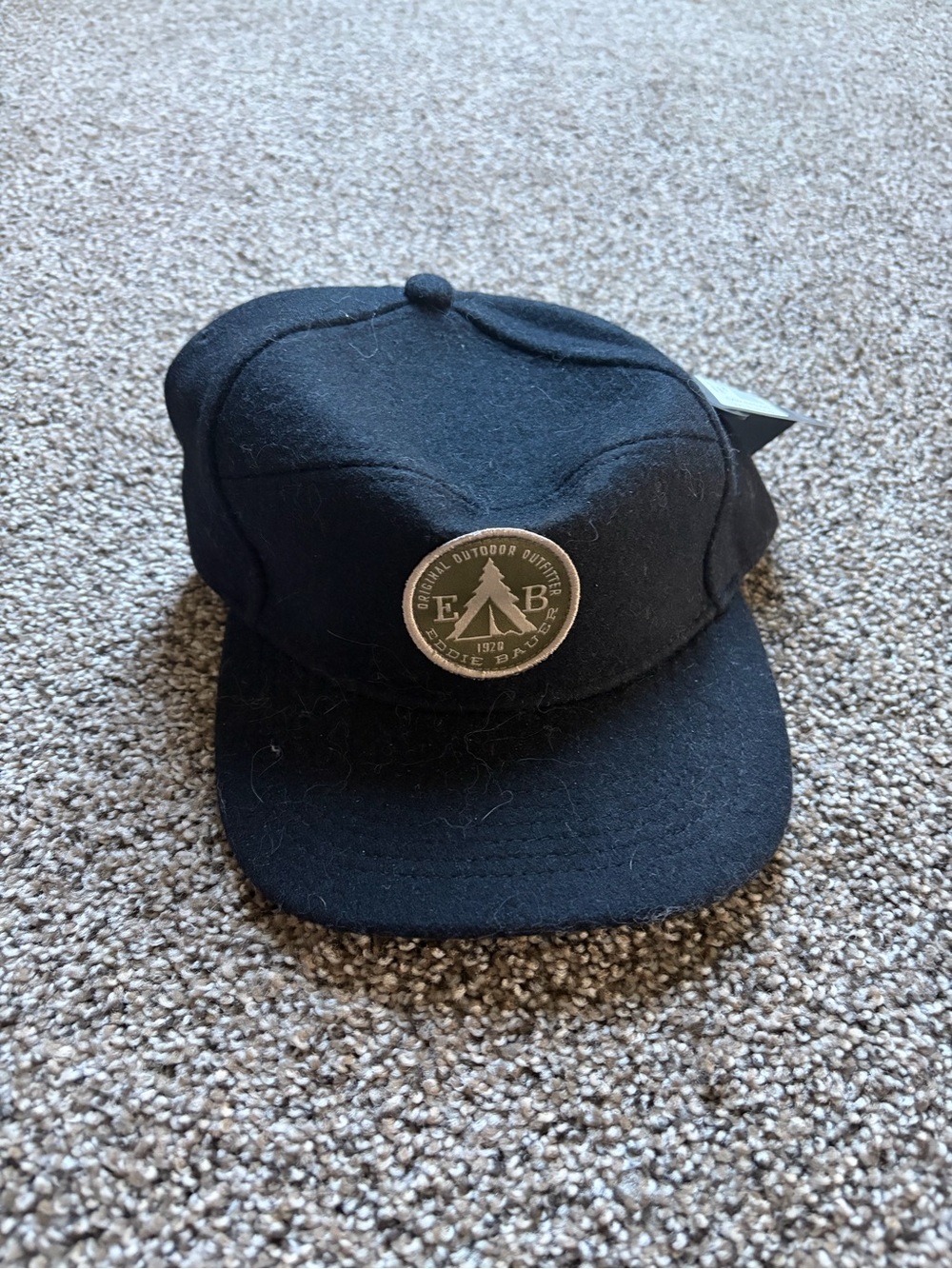 Eddie Bauer Black Wool Outdoor Cap with Round Badge